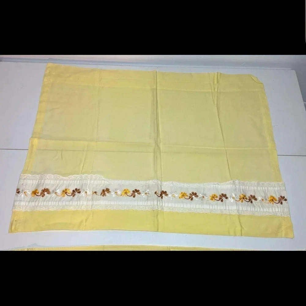 Vintage Cafe Kitchen Curtains Embroidered Lace Retro Flowers Brown Orange Yellow